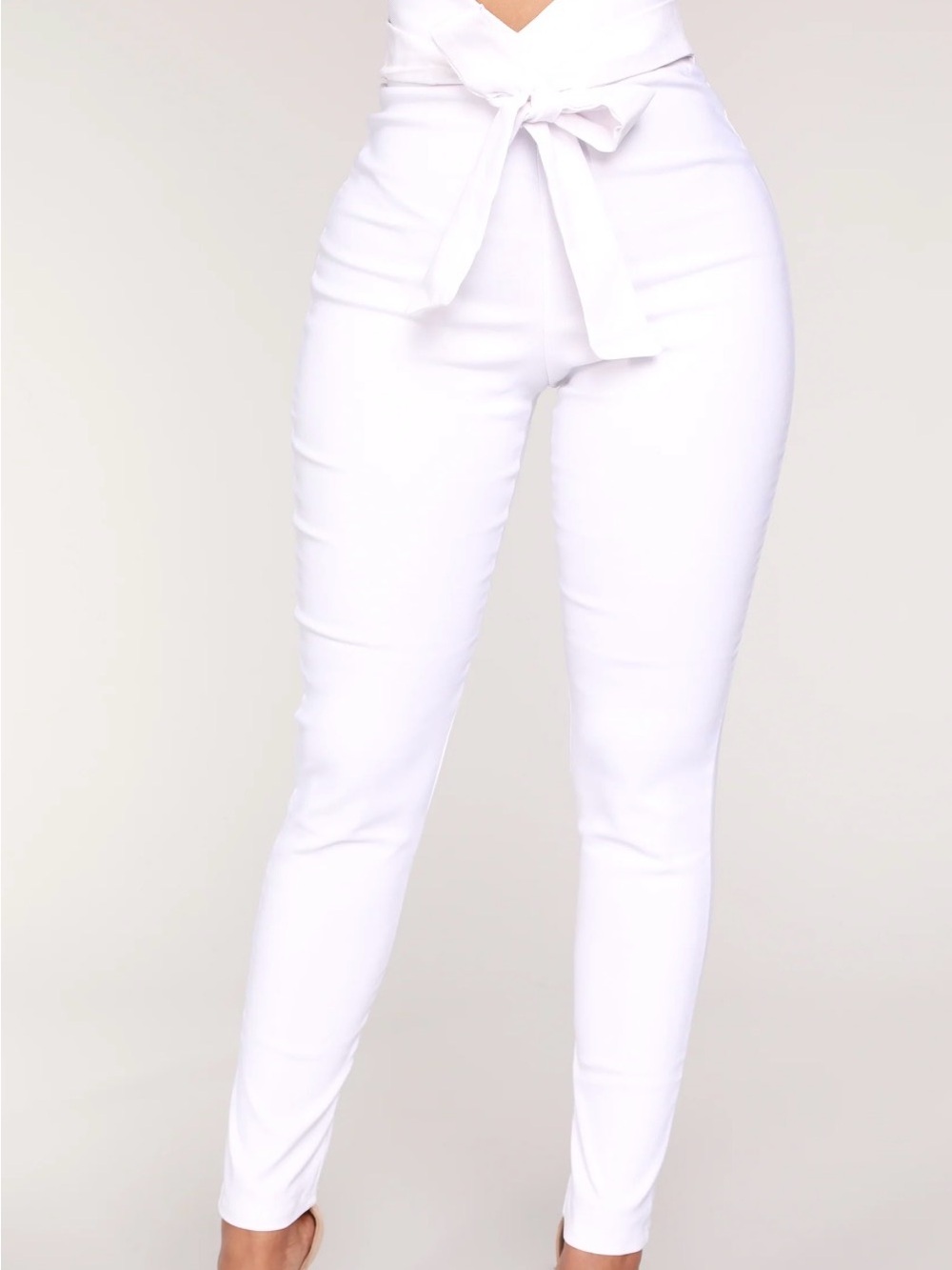 Fashion Nova White High-Waist Tie-Front Skinny Pants